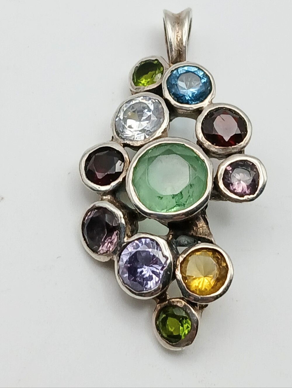 Vtg Mexican 925 Sterling Silver Multi-Stone Cluster Pendant Taxco Style Artisan